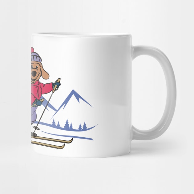 Happy Cartoon Dog Skiing in the Winter Mountains by Pixels Pantry